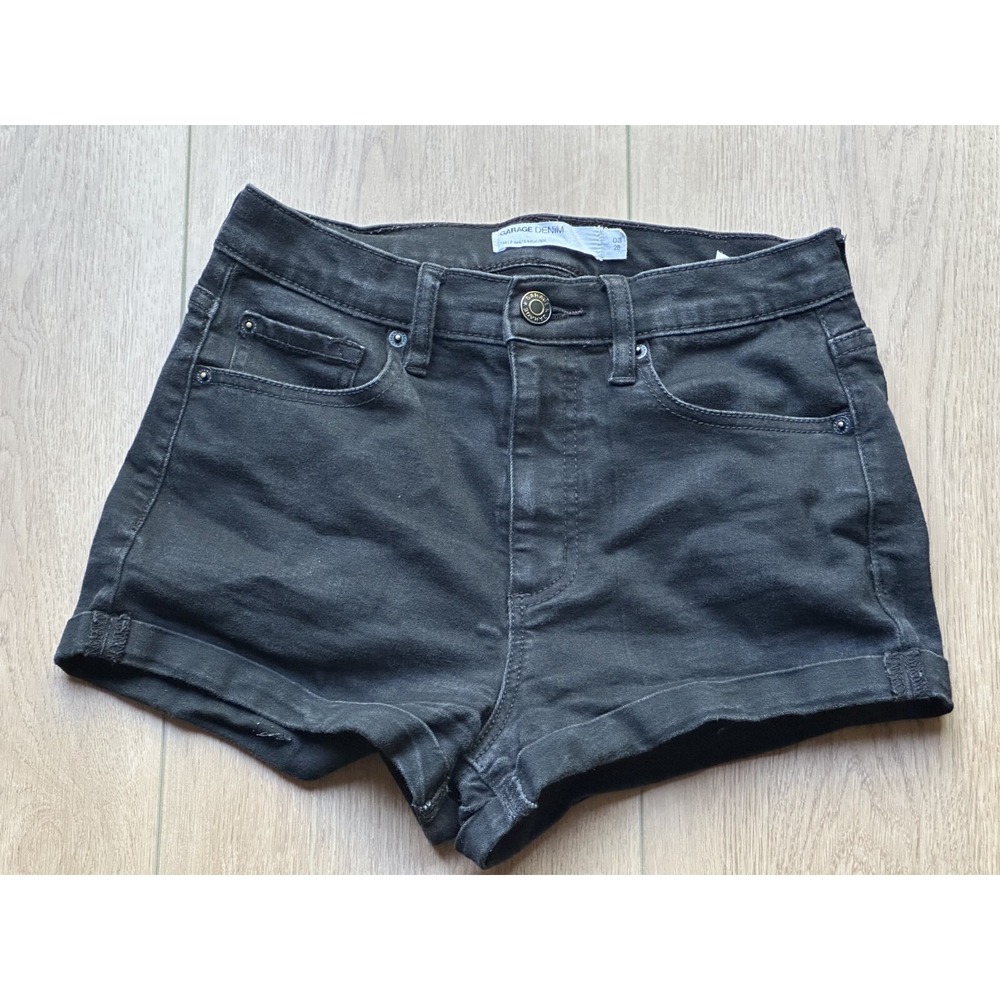 Garage Shorts Womens Taille Haute High Rise Denim Jeans Black Size 3 - 24" Waist